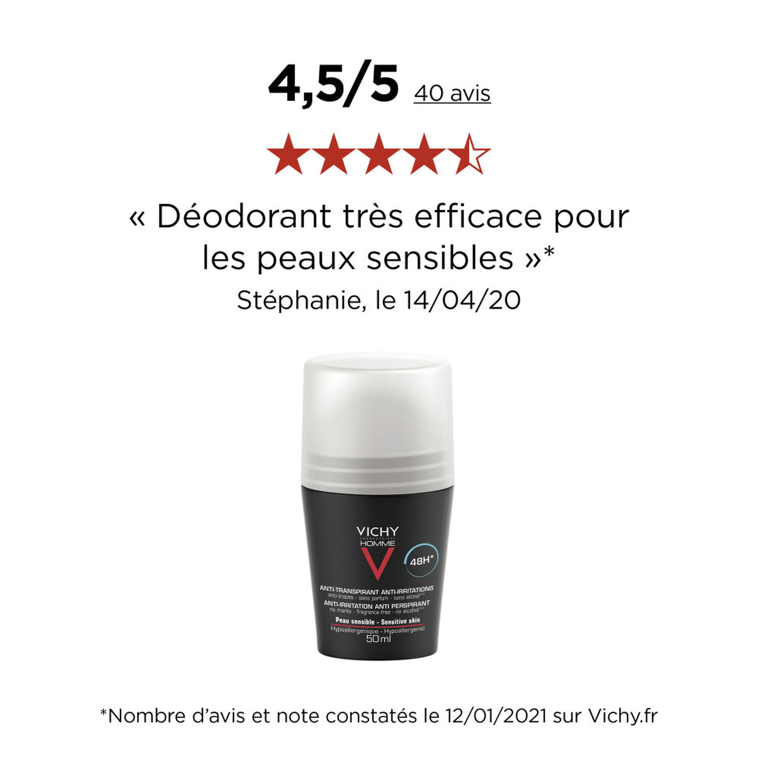 Déodorant Anti-Irritation 48H pour Homme - Roll-On 2x50 ml