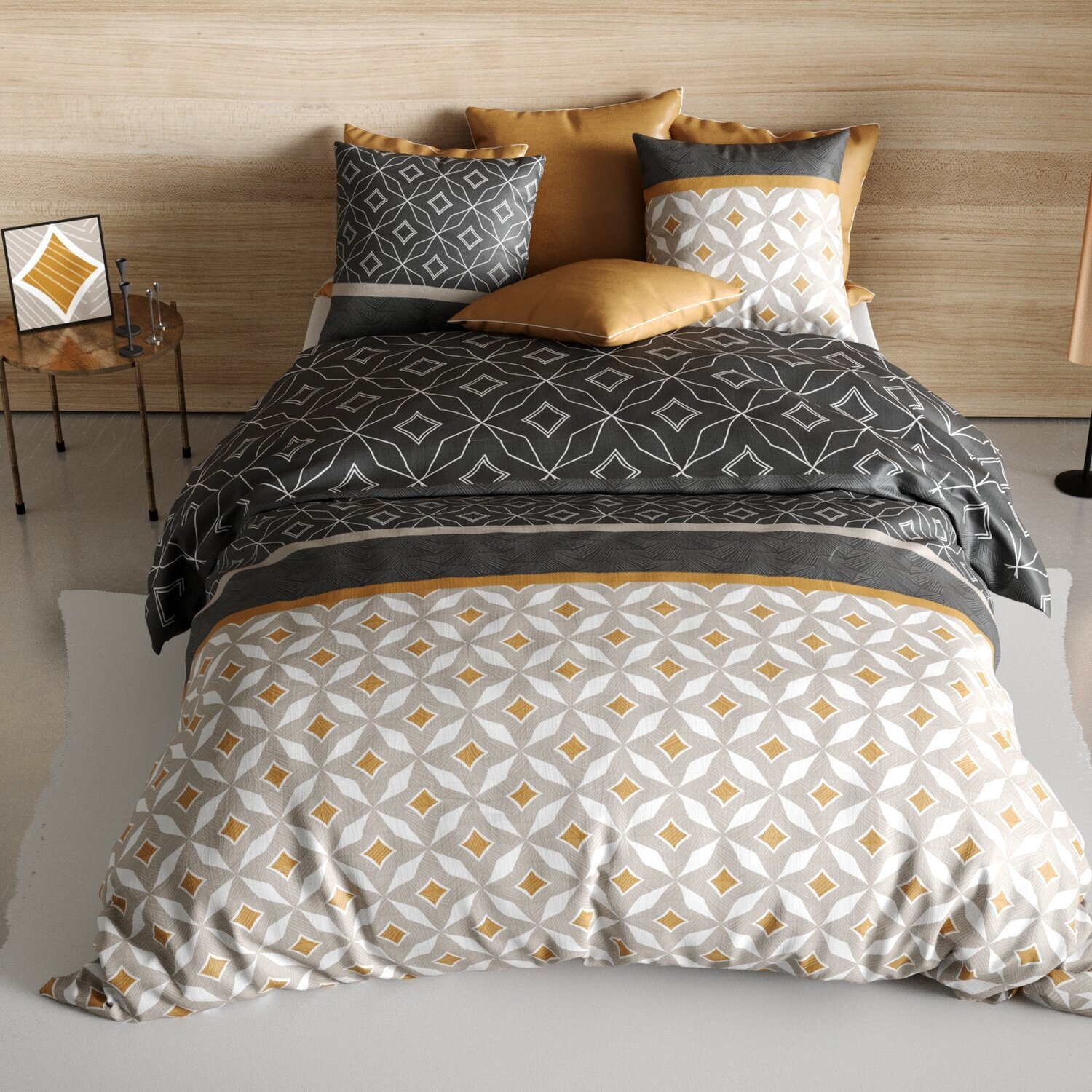 Parure housse de couette coton beige