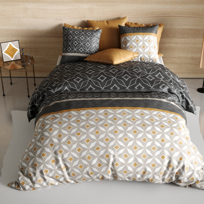 Parure housse de couette coton beige