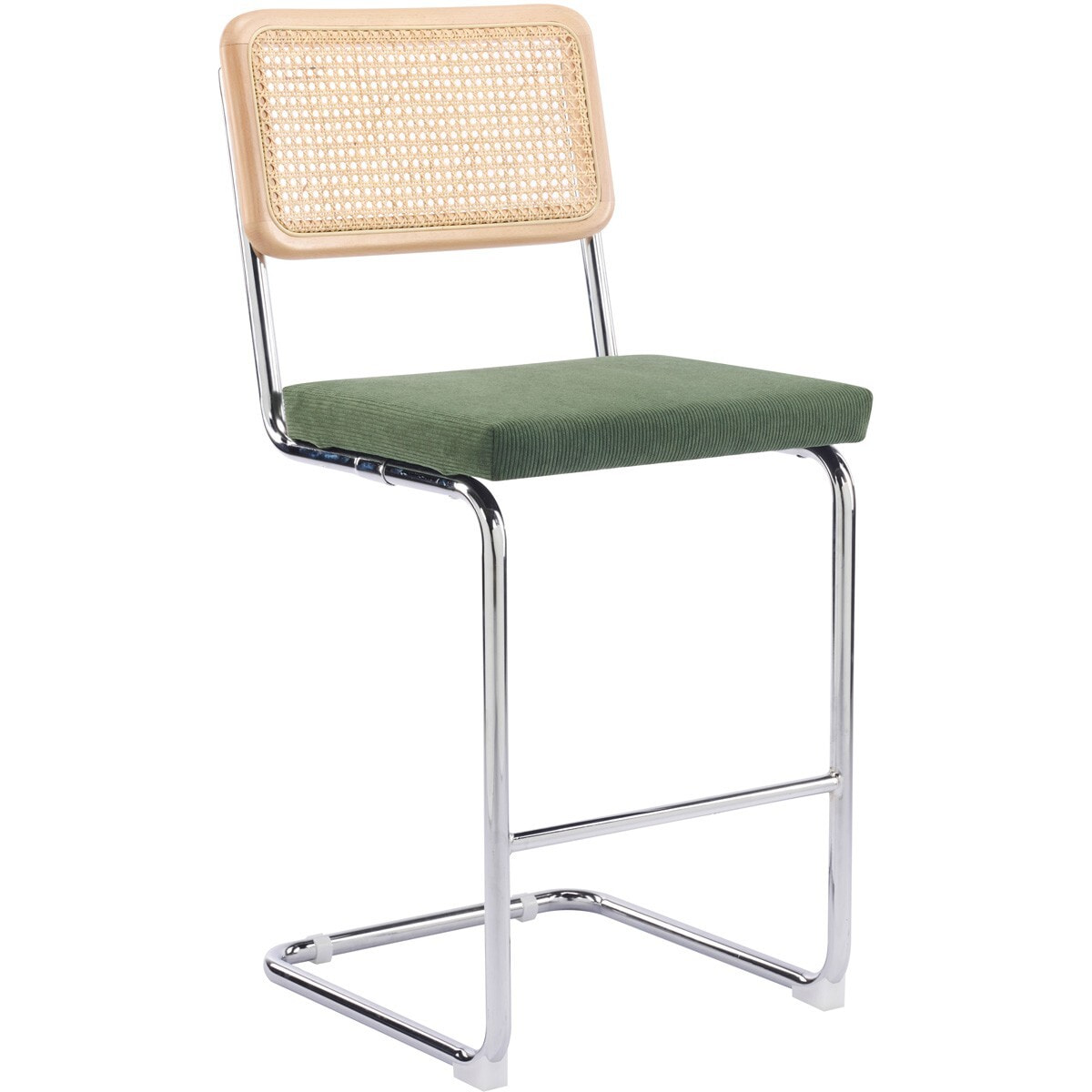 Lot de 2 tabourets de bar en cannage et velours côtelé - MUSE