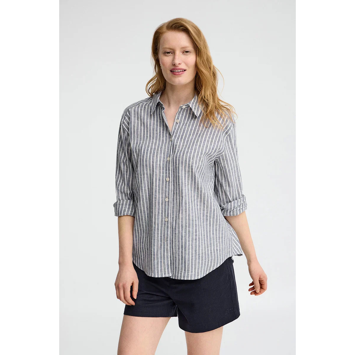 Camicia cotolino a righe celeste regular fit con ricamo Polo Club