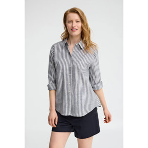 Camicia cotolino a righe celeste regular fit con ricamo Polo Club