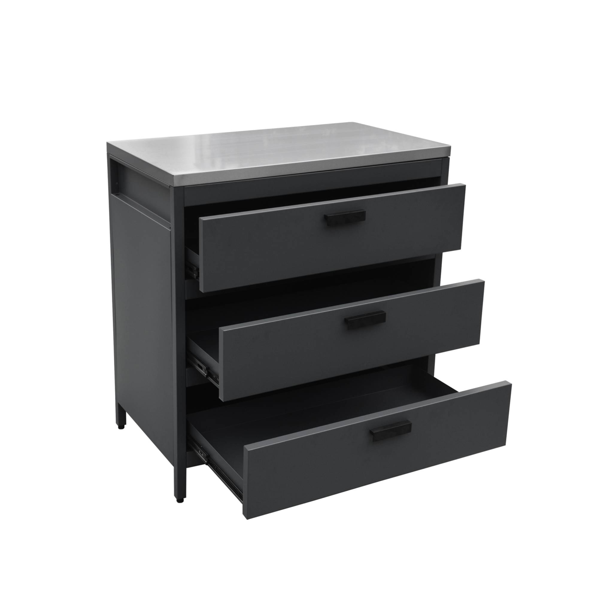 Cuisine d'extérieure en acier noir avec 3 tiroirs L80cm
