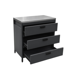 Cuisine d'extérieure en acier noir avec 3 tiroirs L80cm