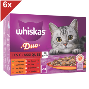 WHISKAS 72 sachets fraîcheur en gelée Duo Les Classiques pour chat 85g (6x12)