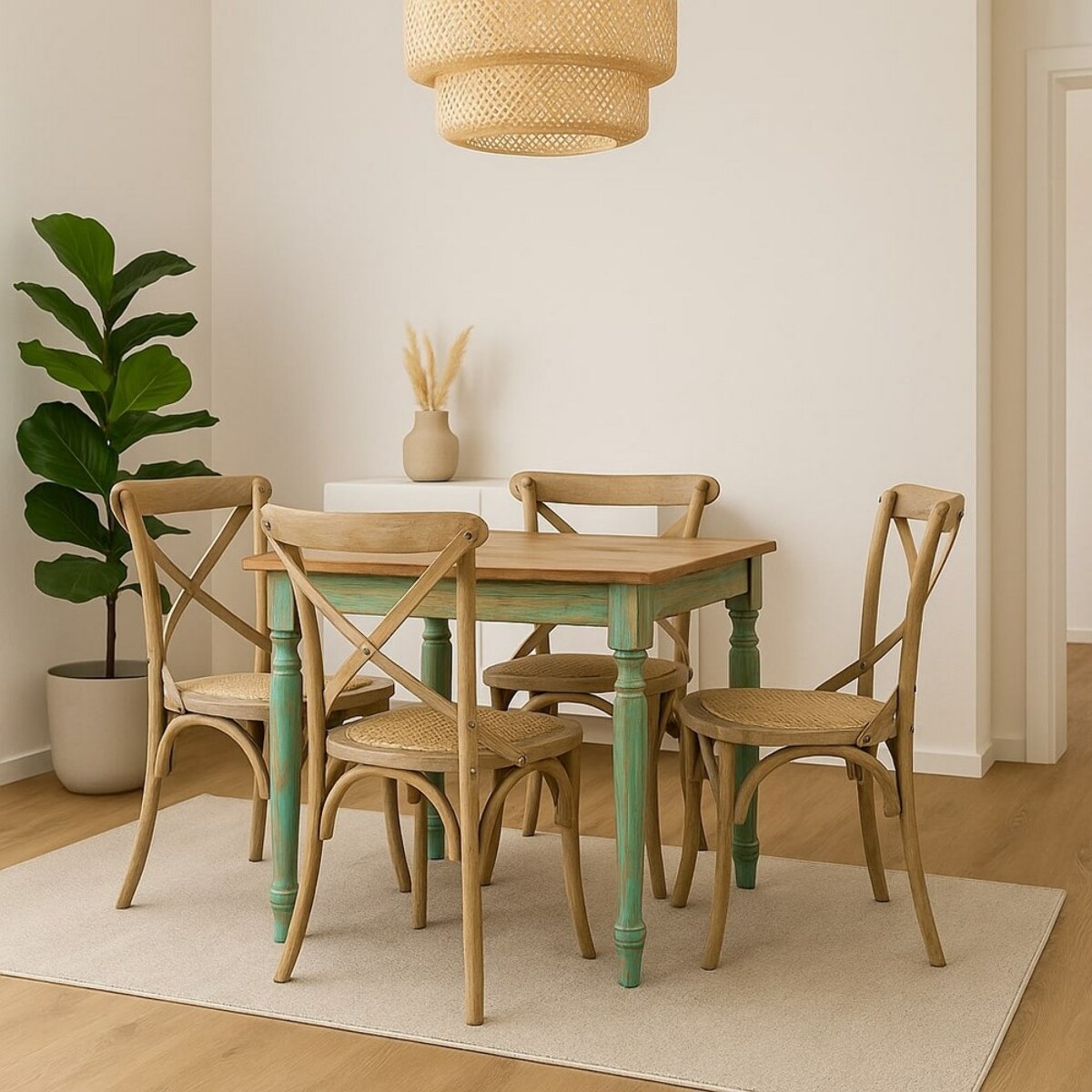 Sedie sala da pranzo in legno naturale e rattan - Cross