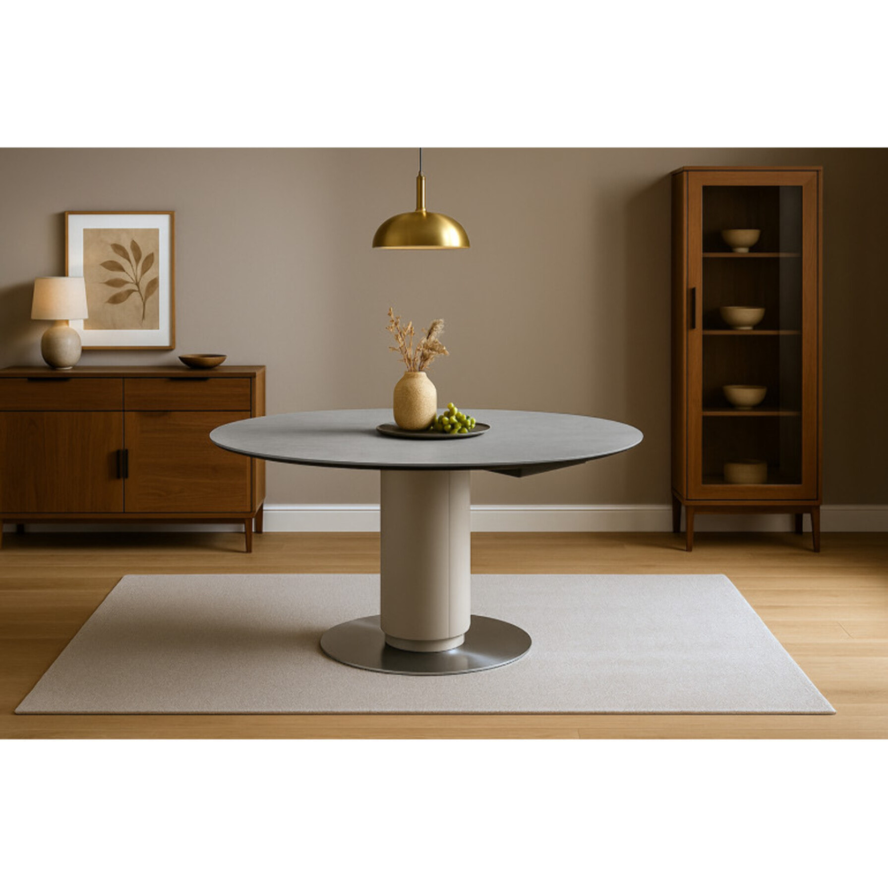 Table extensible ronde 90 à 150 cm céramique gris pied métal - GIGI