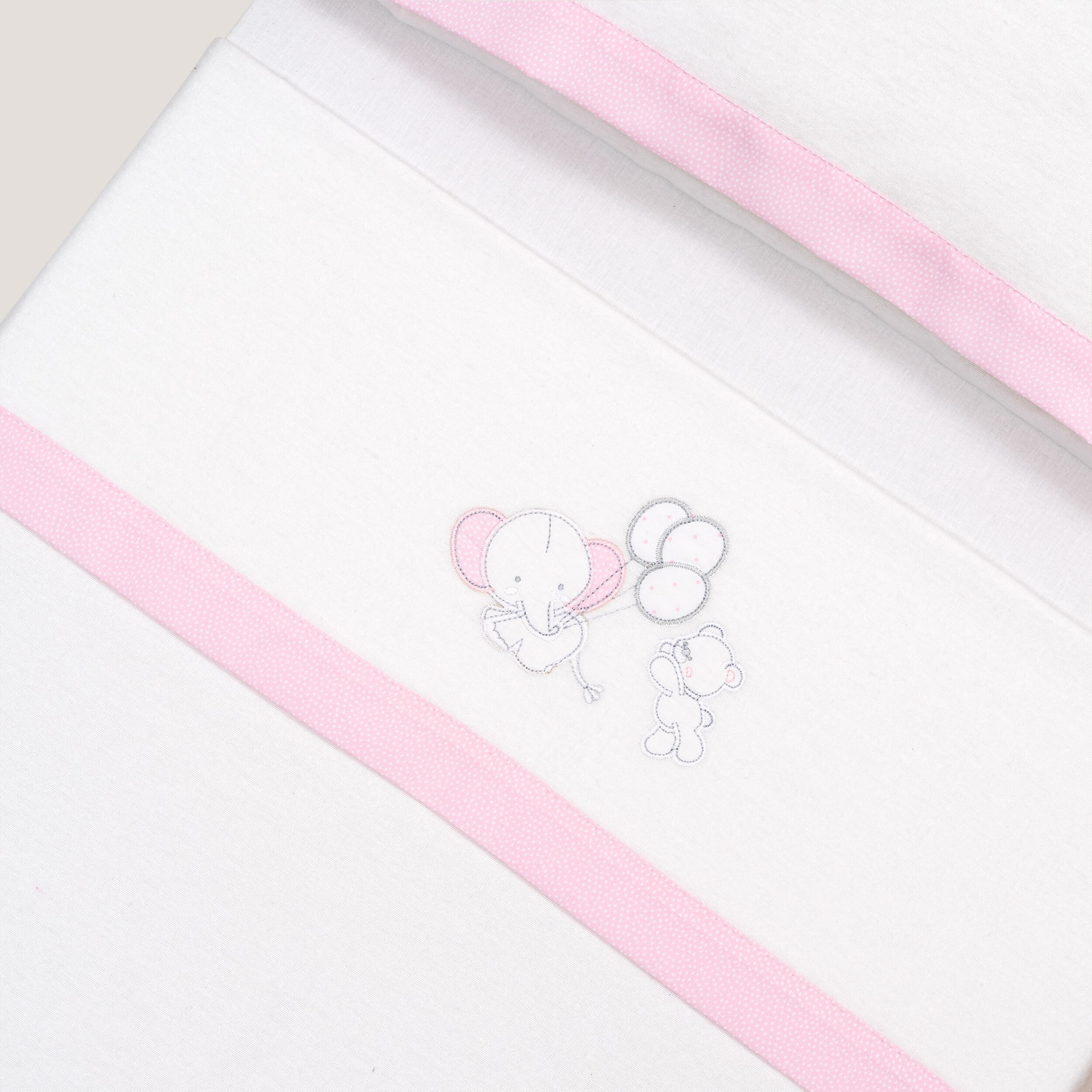 Triptico Cuna Franela Oso Elefante Globos Bco/Rosa