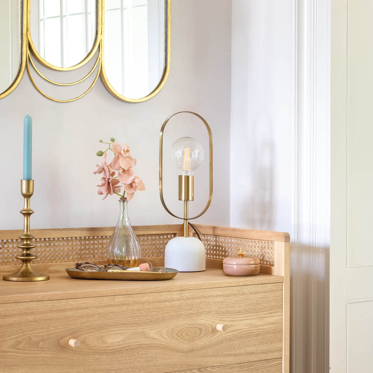 Lampe "Edi" - gris et doré - base effet marbre H44 cm