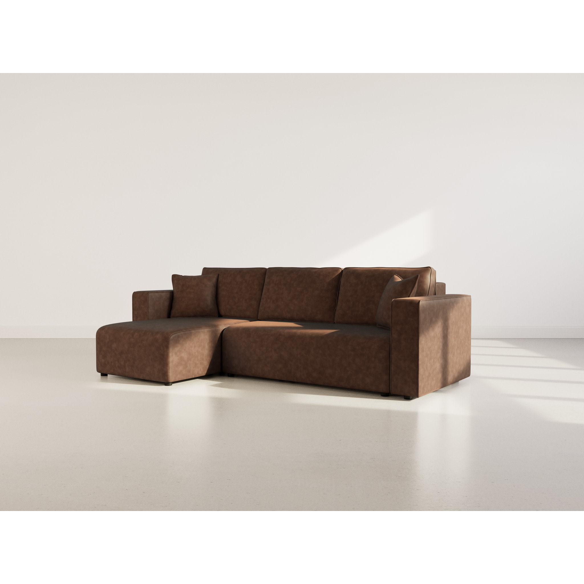 Topaze - canapé d'angle réversible 4 places convertible avec coffre en simili - Marron