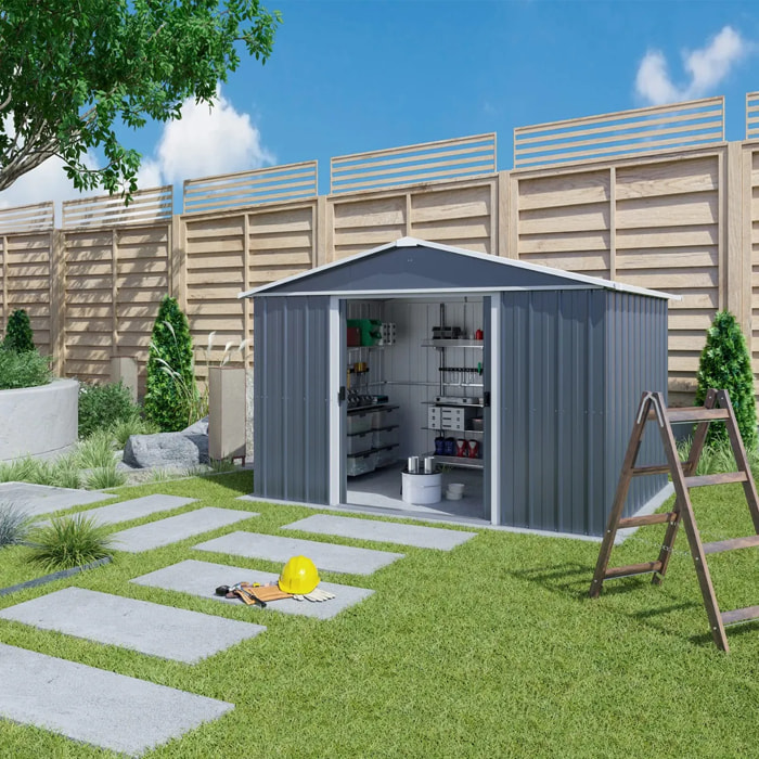 Abri de jardin métal gris Yardmaster 6,44 m² + kit d'ancrage