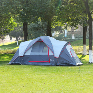 Tente de camping familiale 5-6 pers. - grande porte + 3 fenêtres - fibre verre polyester oxford gris rouge