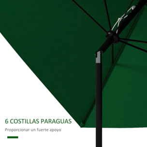 Sombrilla de Jardín 300x200x248 cm Parasol de Terraza con 6 Varillas Apertura Manual Anti-UV y Ángulo Ajustable para Jardín Piscina Verde