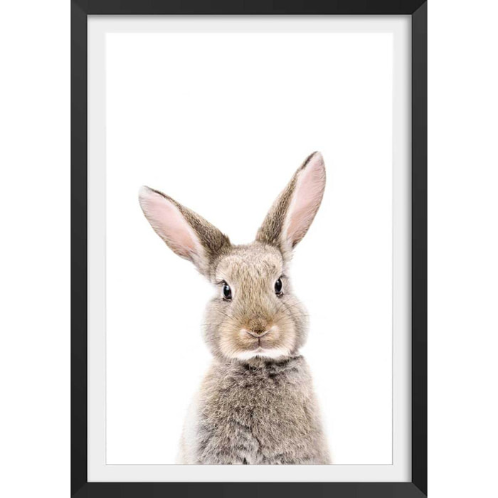 Affiche enfant bébé lapin Affiche + cadre en bois - Noir