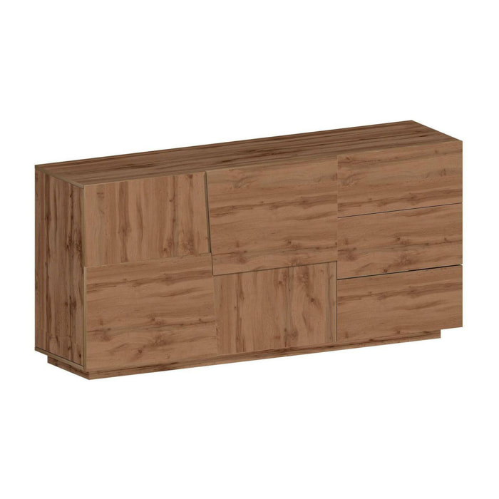 Credenza Ddalessi, Buffet da soggiorno, Madia da salotto con 2 ante e 3 cassetti, 180x44h86 cm, Rovere