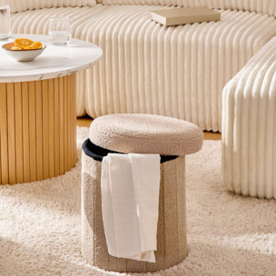 Pouf Pliable Coffre Jaiko en Bouclette Beige 32x38cm