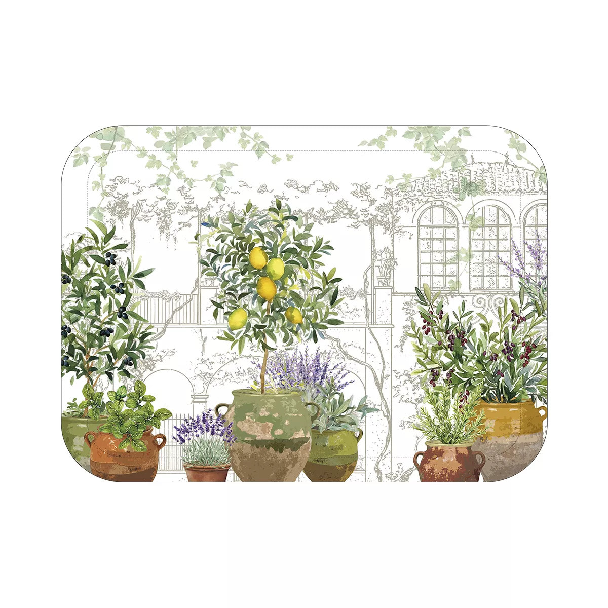 Plateau bois imprimé vert marron Jardin provencal olive