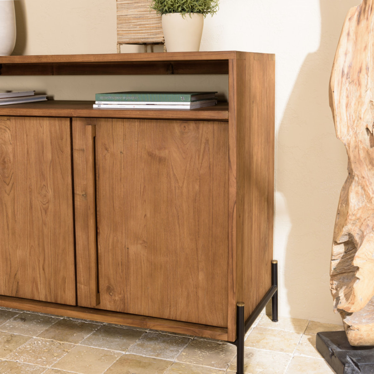 ALIDA - Buffet 4 portes 2 niches en bois de teck recyclé