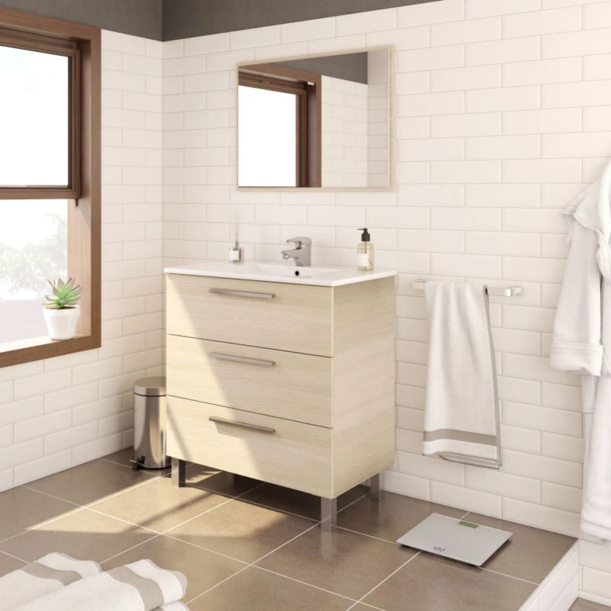 Mueble de baño Athena 80 3 cajones + espejo Roble