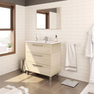 Mueble de baño Athena 80 3 cajones + espejo Roble