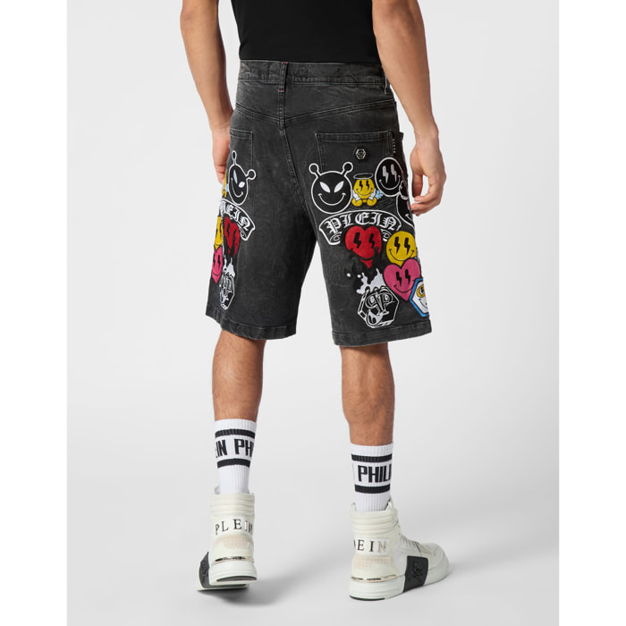 PHILIPP PLEIN DENIM SHORTS SMILE