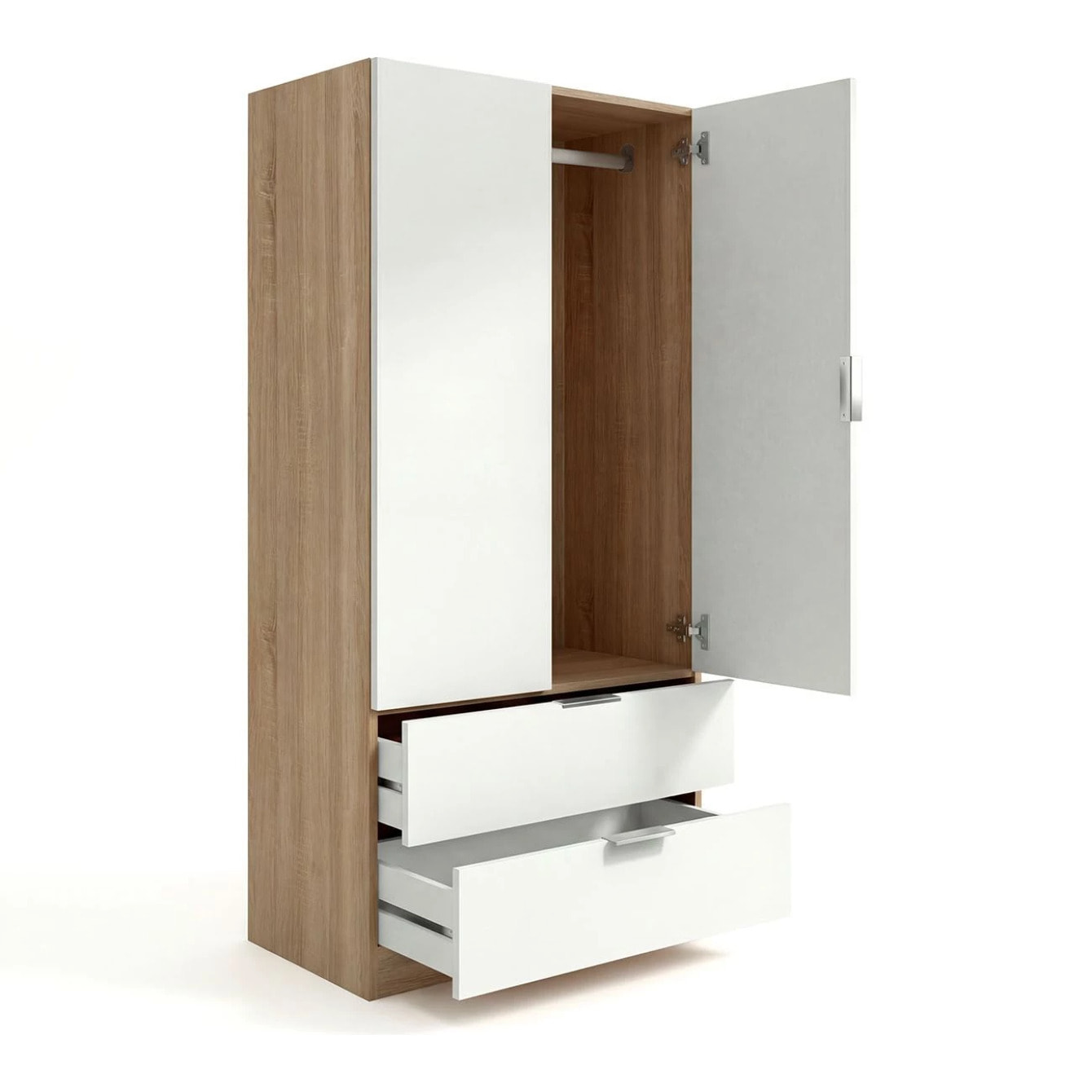 Armario de 2 puertas y 2 cajones en blanco artik y roble canadian 81,5x180 cm Lark Blanco Artik (Blanco Mate) - Roble Canadian