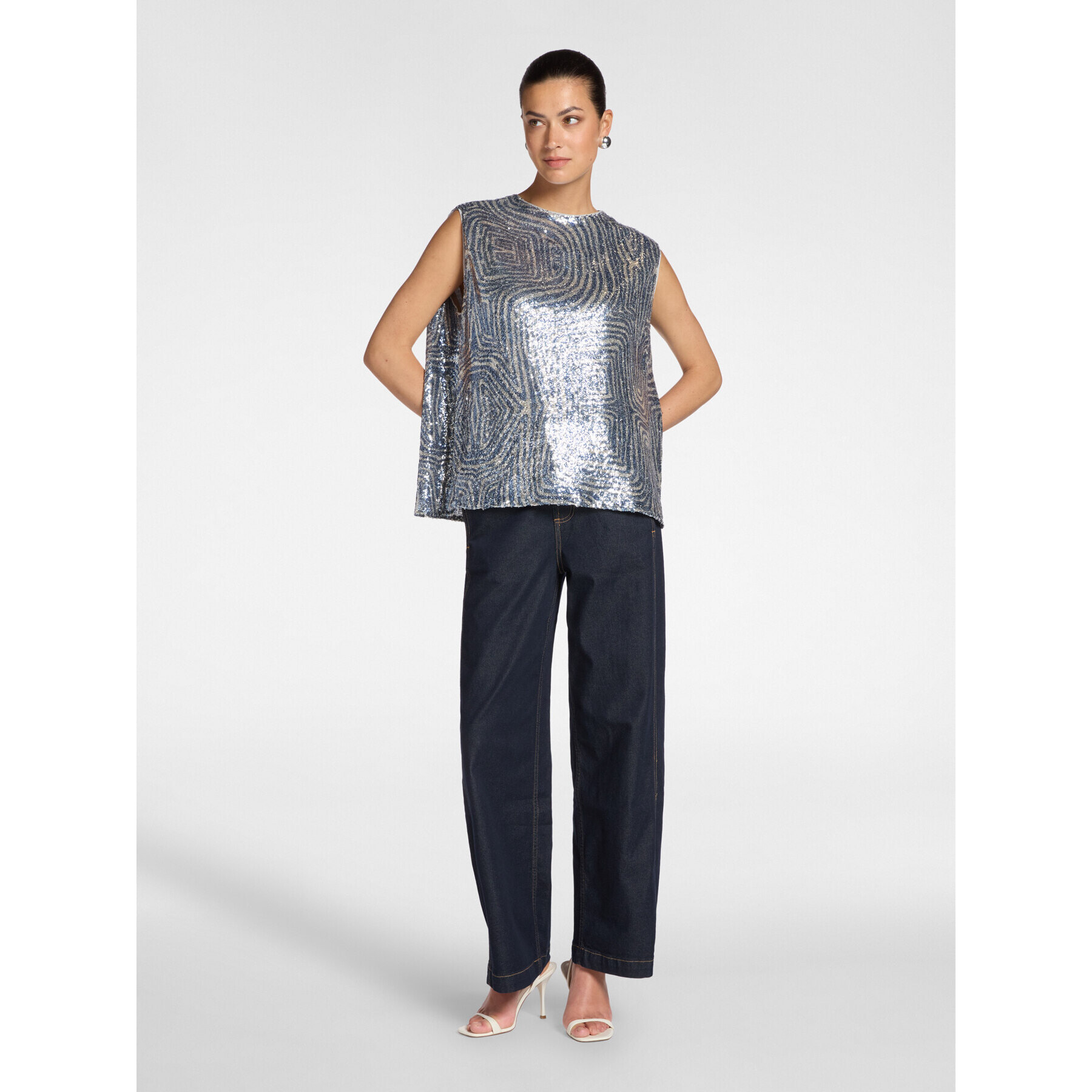 Elena Mirò - Top in tulle con paillettes - Grigio