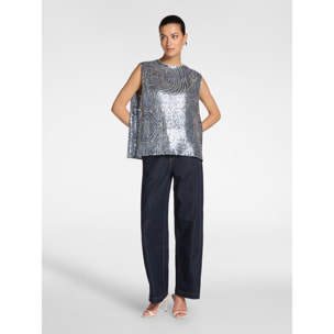 Elena Mirò - Top in tulle con paillettes - Grigio