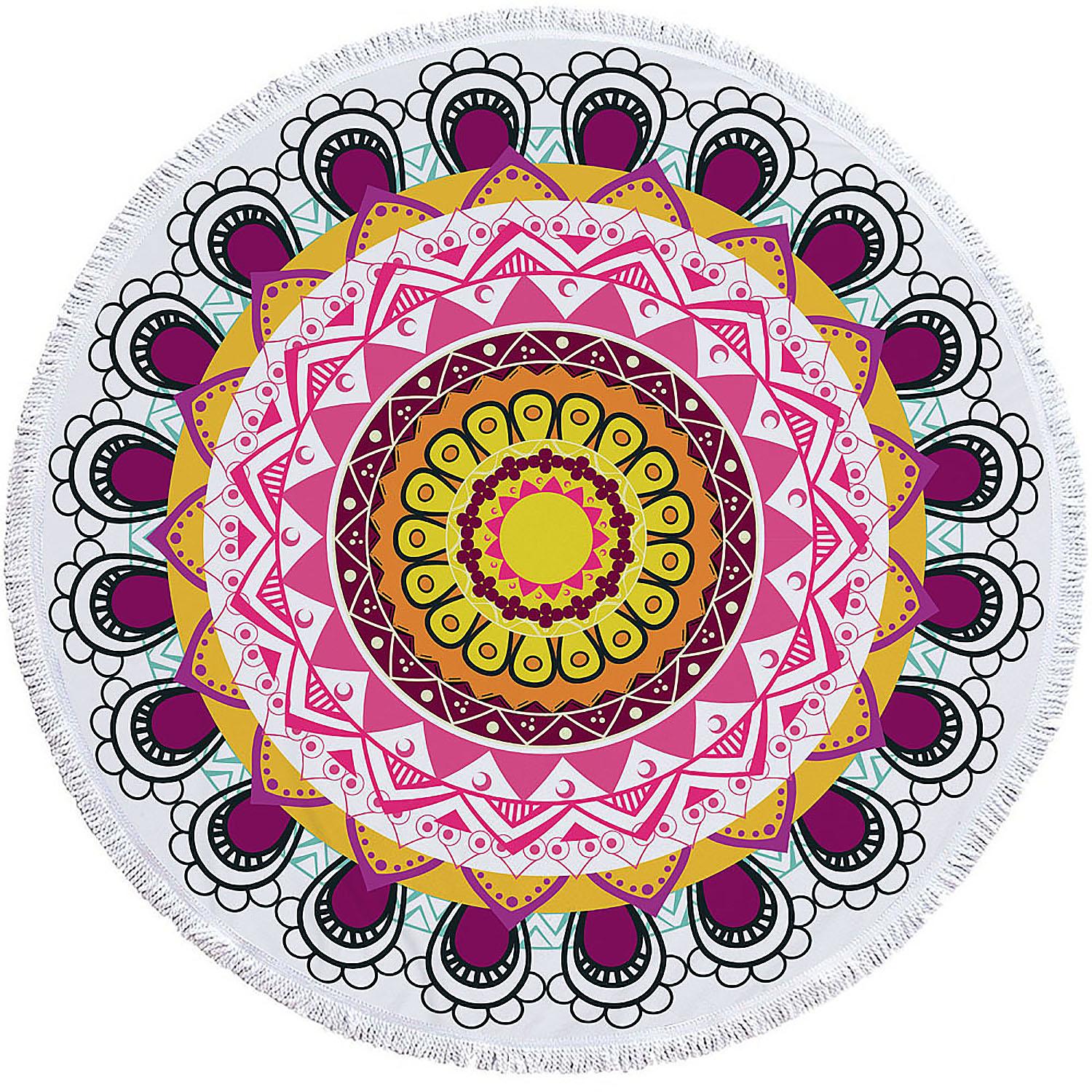 Asciugamano rotondo 150 cm 205 GSM. Design mandala rosa.