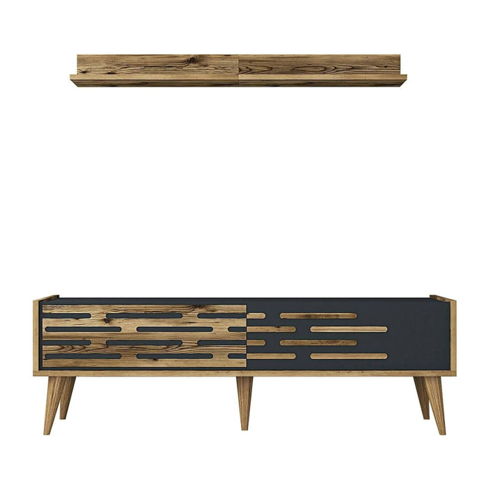 Mobile porta TV Arsiero, Credenza da soggiorno, Armadio basso per TV, Base parete attrezzata, 140x45h35 cm, Noce e Antracite