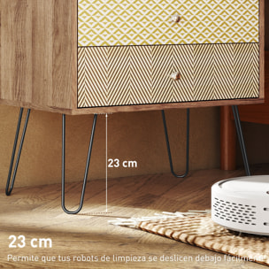 Cómoda 4 Cajones, Cómoda Dormitorio, con Patas de Horquilla de Acero, Cajonera para Salón, Oficina, Estilo Bohemio, 60x39x86 cm, Multicolor