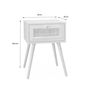 Lot de 2 tables de chevet effet bois foncé et cannage avec 1 tiroir