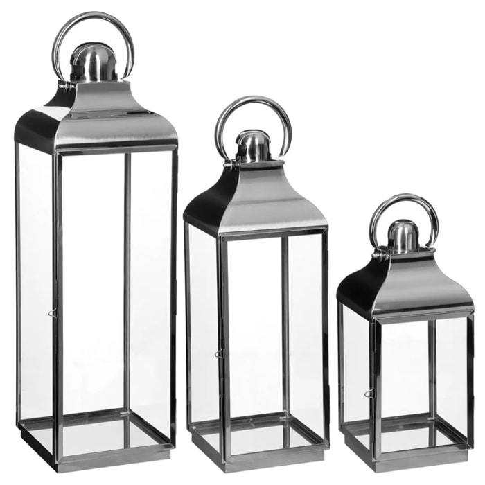 Set de 3 lanternes extérieur/intérieur - acier inoxydable