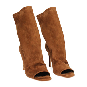 Tronchetti donna cognac in microfibra, tacco 9,5 cm