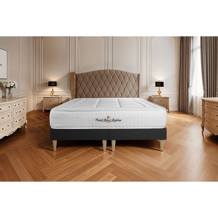 Ensemble - Matelas Mémoire de forme 24cm d'épaisseur - 3 zones de confort - Confort ferme - Sommier tapissier monobloc - 2 places