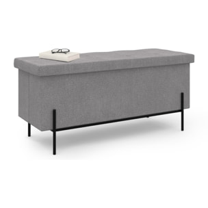 Banc coffre avec pieds noirs Loan en tissu gris 100cm