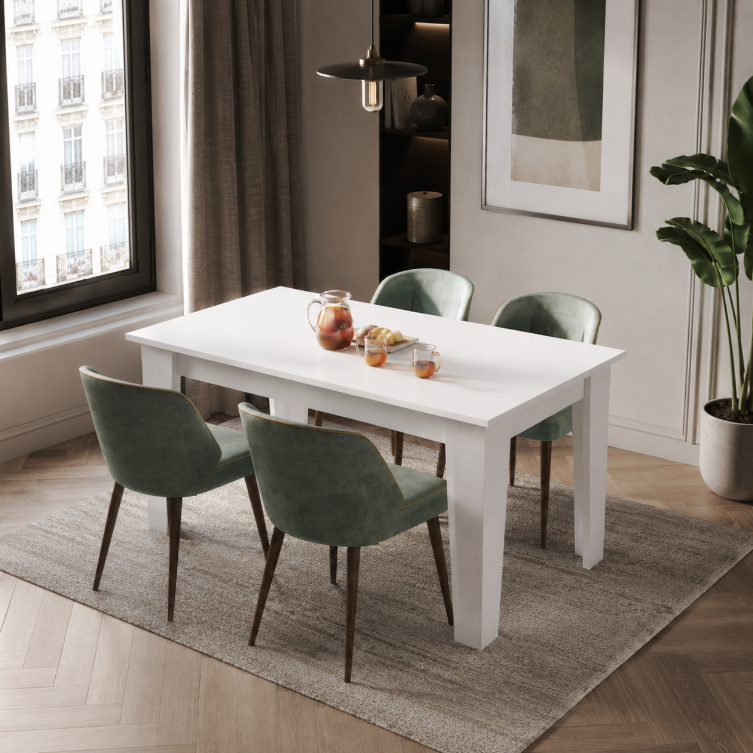 Tavolo da Pranzo Allungabile Da 140 A 200 Cm Gambe a Spillo Design Moderno 8 Posti Estensibile Guide In Metallo Cucina Salotto Soggiorno Bianco