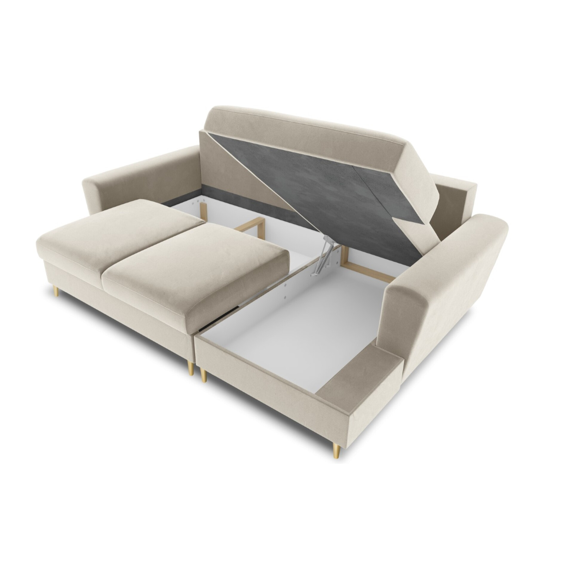 Canapé d'angle droit convertible avec coffre de rangement "Kyoto" 4 places en velours beige clair