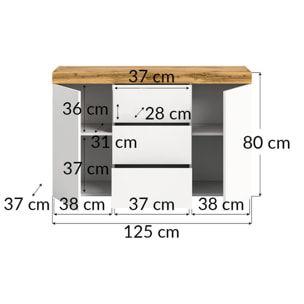 Olivier - buffet bas - 2 portes et 3 tiroirs - blanc et bois - 125 cm - Bois