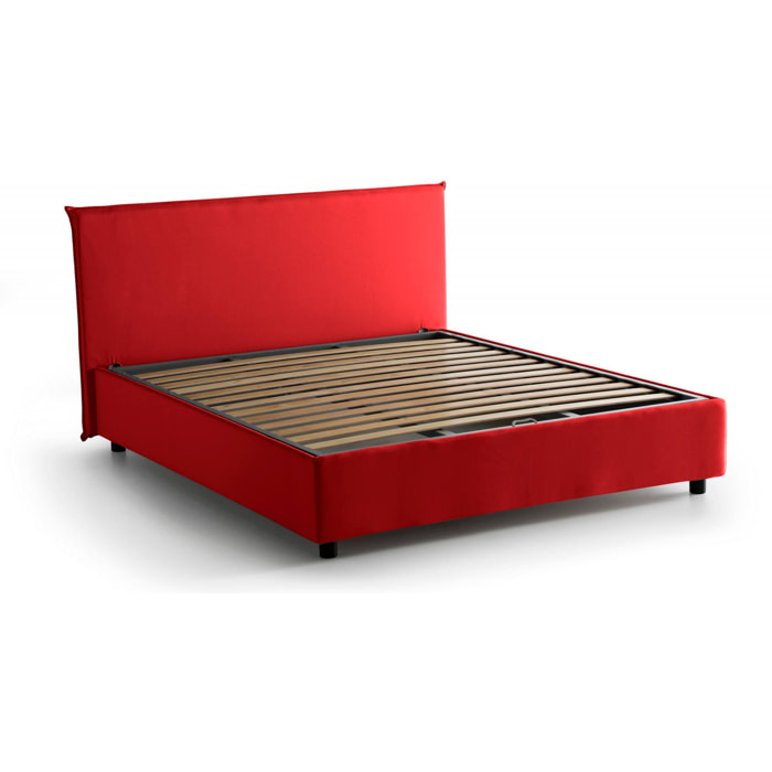 Letto matrimoniale Bernadette, Letto contenitore con rivestimento in tessuto, 100% Made in Italy, Apertura frontale, con materasso Cm 140x200 incluso, Rosso