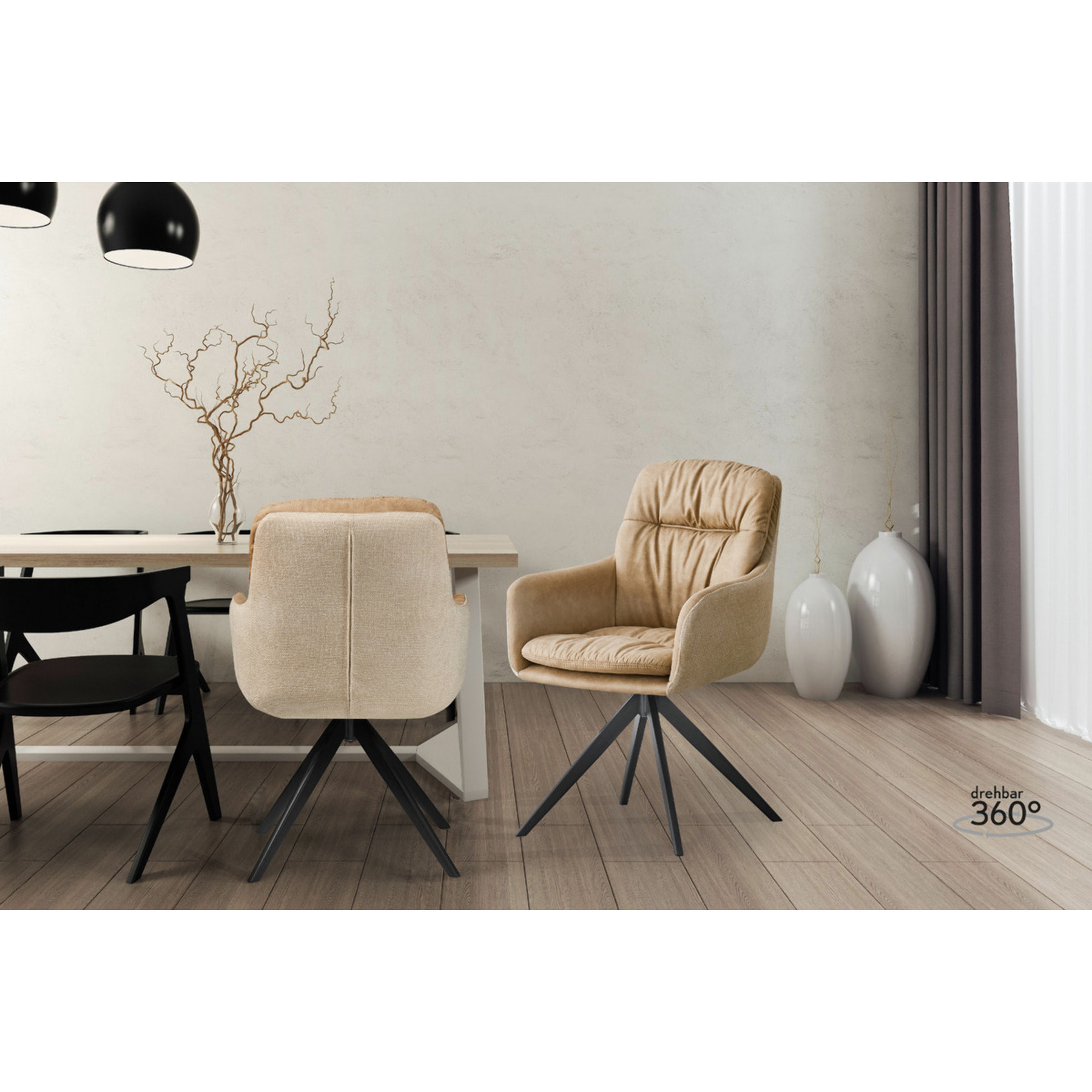 Sedia girevole Dian 100 in tessuto taupe