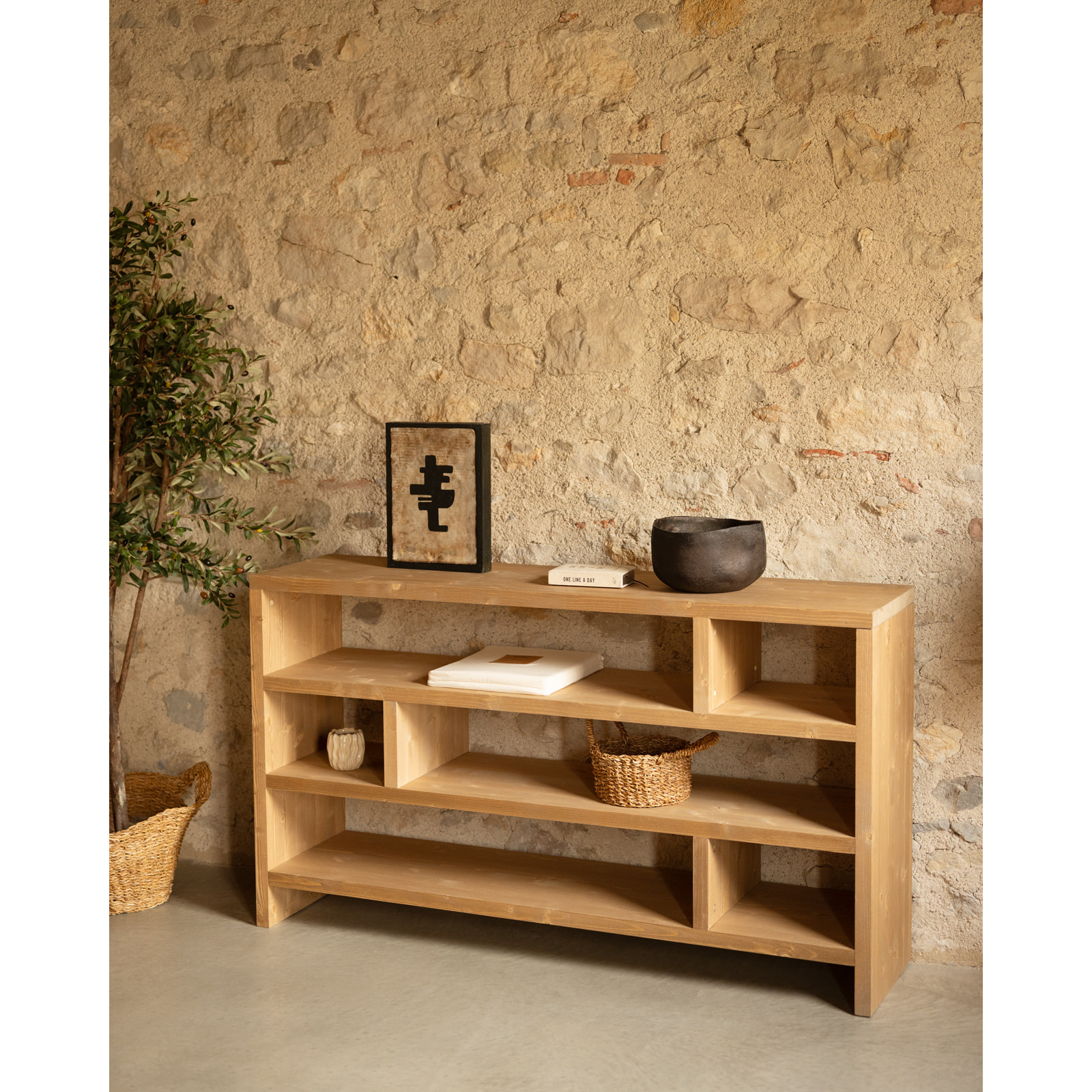 Étagère en bois massif ton chêne moyen de 80x140cm Hauteur: 80 Longueur: 140 Largeur: 35