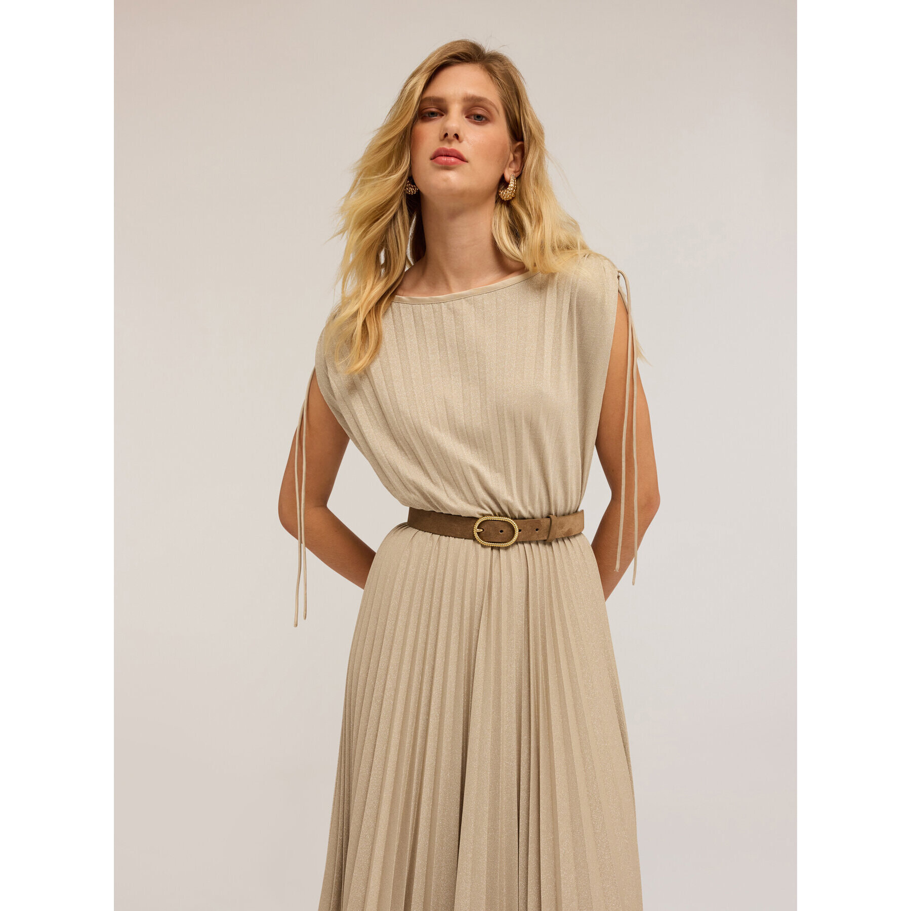 Motivi - Vestito midi in jersey lurex - Beige