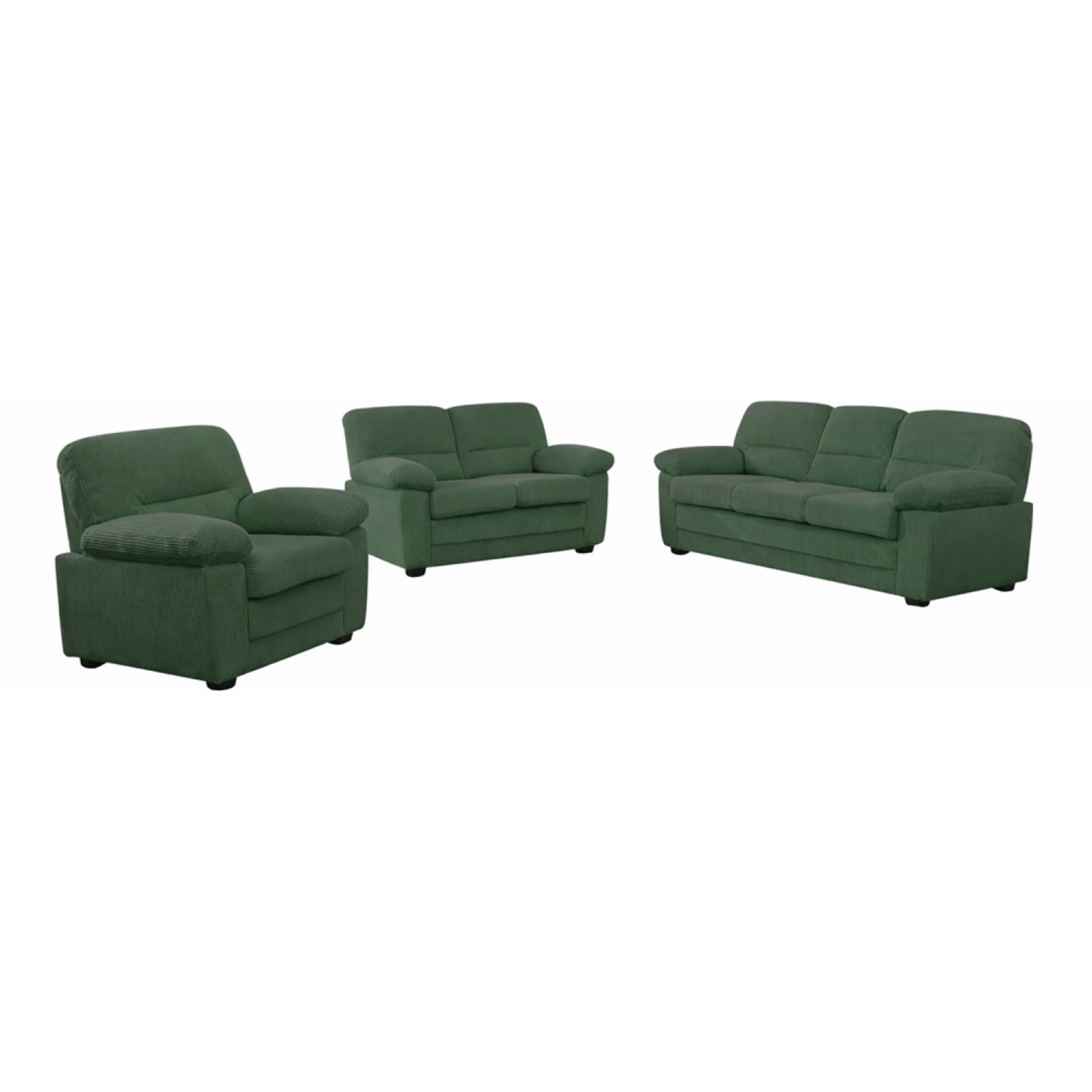 Canapé 3 places + 2 places + fauteuil en velours côtelé vert foncé MATHEW