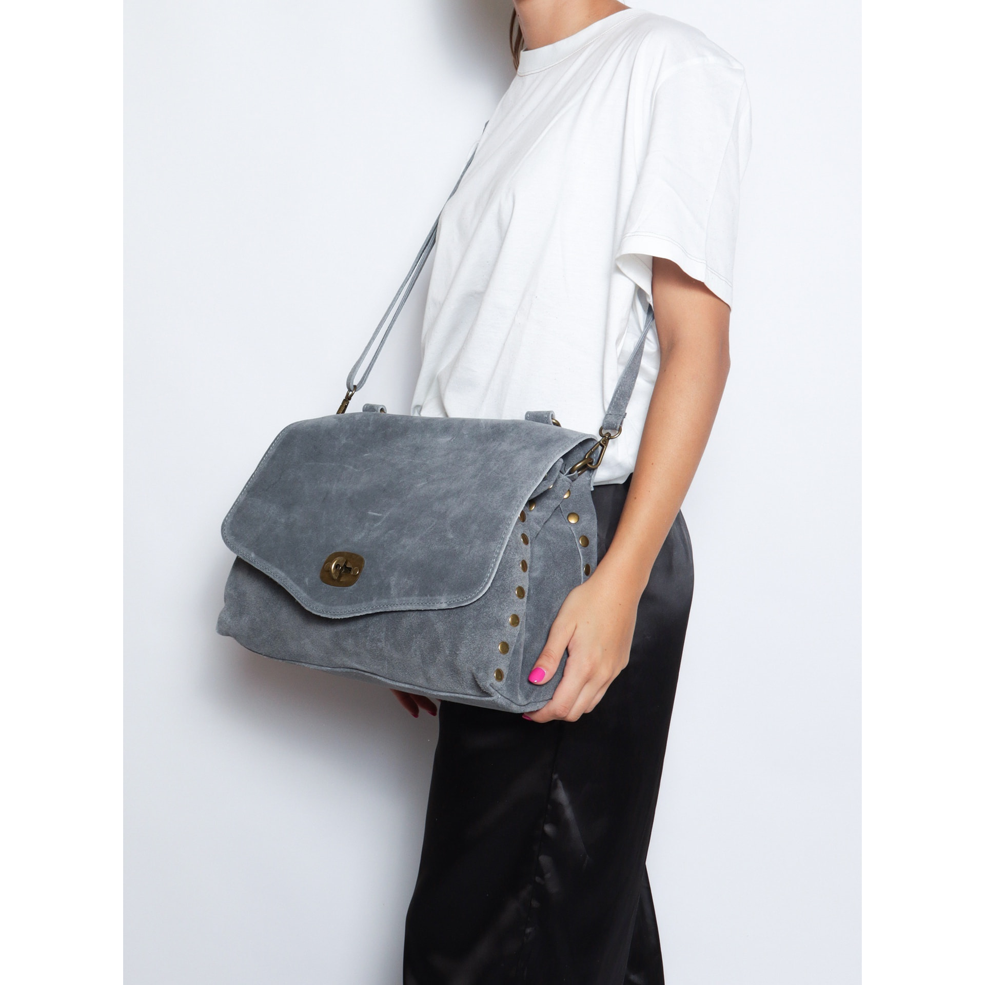 Borsa a mano da donna Made in Italy - Modello Zelia Elite - Pelle scamosciata - 37.0 x 22.0 x 15.0 cm