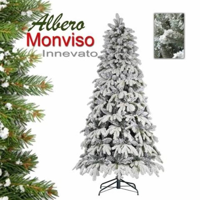 ALBERO 240Cm MONVISO INNEVATO - PE+PVC - 2933- TIPS 170Cm DIAMETROFolto, Ignifugo, Effetto Realistico, Rami a Gancio, Materiale Resistente e Duraturo