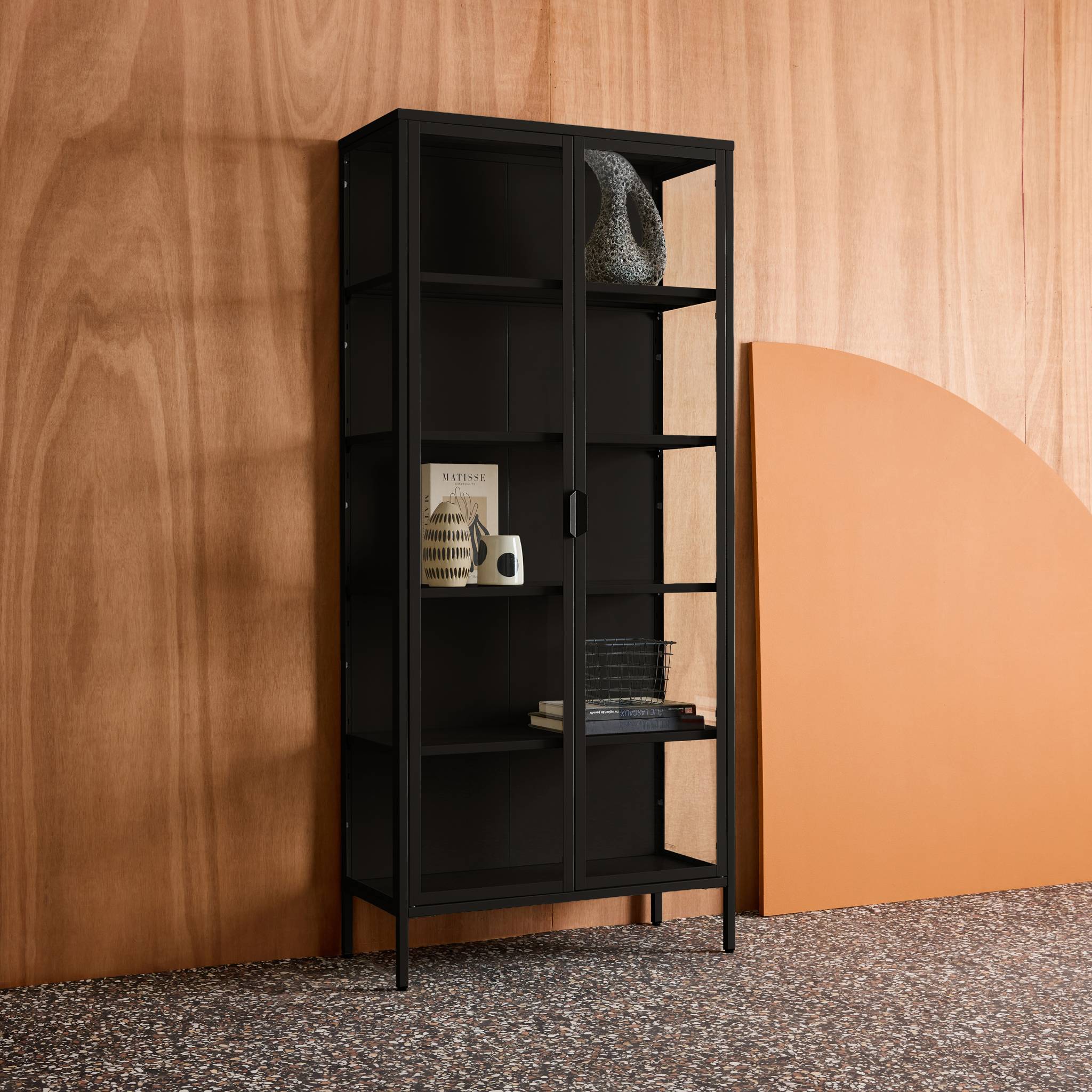 Buffet, vaisselier acier et verre trempé 2 portes 180cm ARKANSAS