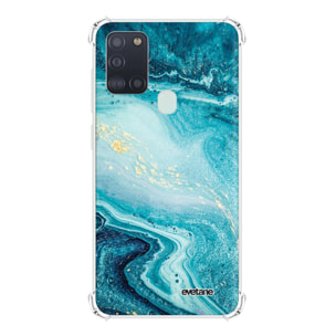 Coque Samsung Galaxy A21S anti-choc souple angles renforcés transparente Bleu Nacré Marbre Evetane