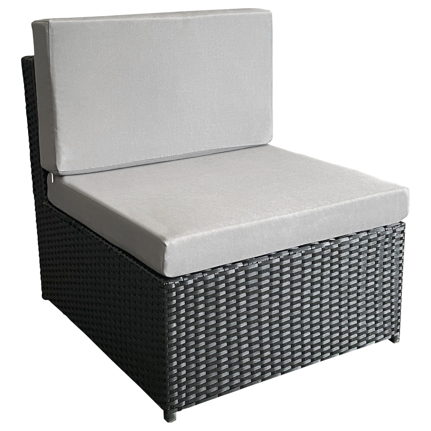 Salon de jardin BONIFACIO en résine tressée noir 6 places - coussin gris