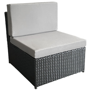 Salon de jardin BONIFACIO en résine tressée noir 6 places - coussin gris